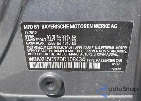 2013 BMW 528I xDrive z USA, uszkodzony, nr VIN WBAXH5C52DD108434